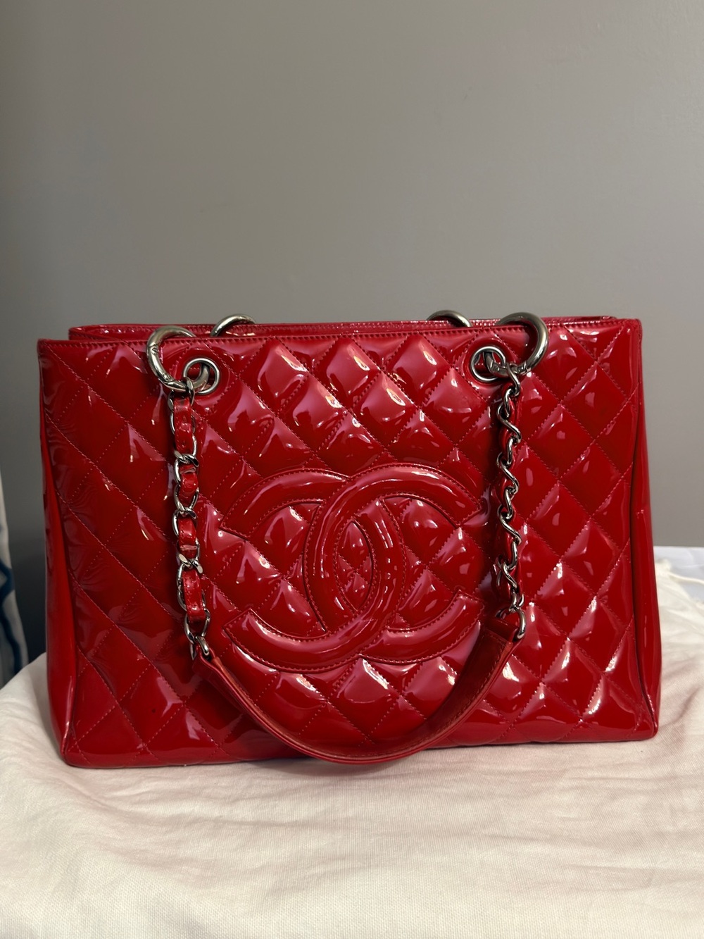 CHANEL Patent LEATHER Grand SHopping Tote